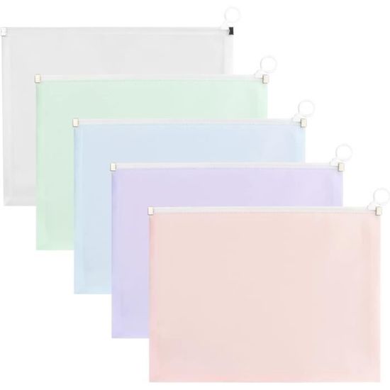 Lot De 10 Pochettes Documents A4 Zippées - PVC Transparent étanche, Avec Poignée - 5 Couleurs, Pour Bureau, école, Voyages