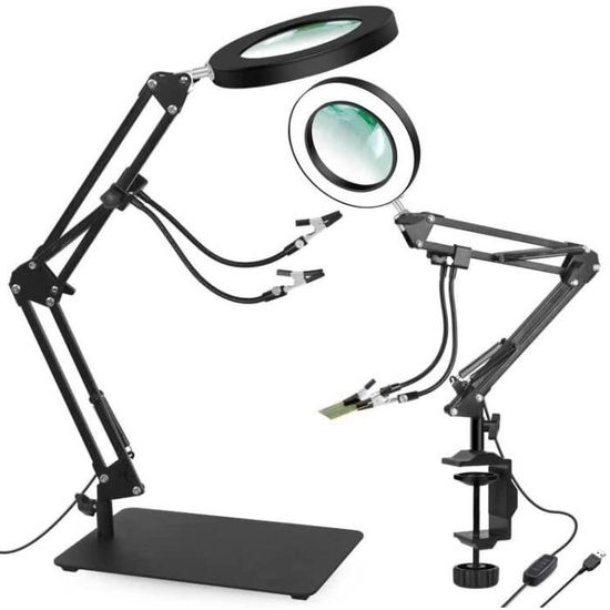 Lampe Loupe LED 15x Avec Support - 5 Couleurs Réglables - Pour Lecture, Bricolage, Couture - Alimentation USB - 2