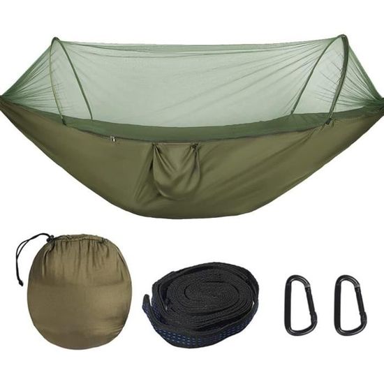 Hamac De Camping Double Avec Moustiquaire - Noir Et Bleu - Sangles Arbre Incluses