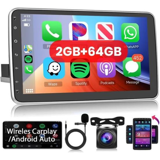 Autoradio Double DIN 7 Pouces Avec CarPlay/Android Auto Sans Fil - Écran Tactile, Bluetooth, Caméra De Recul