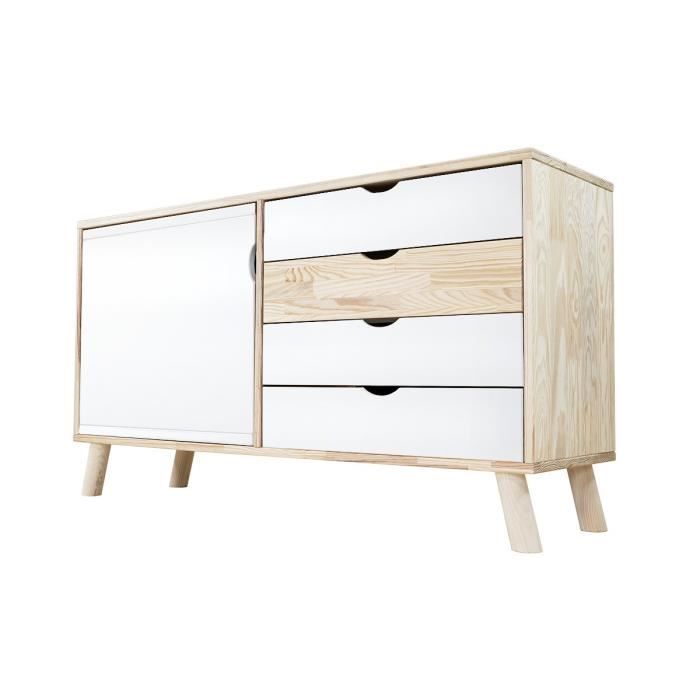 Buffet Scandinave Viking en bois Naturel et Blanc (Blanc)