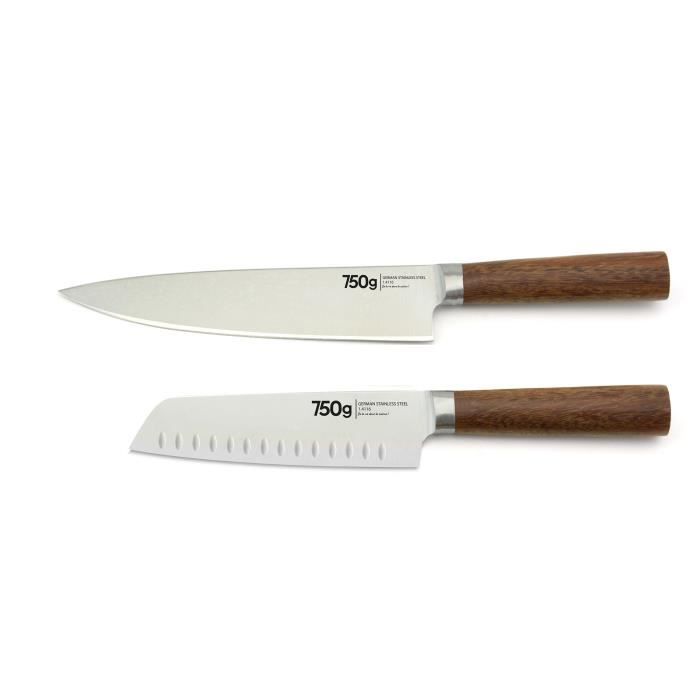 750 G Lot de 2 Couteaux Wood - 17 / 20 cm - Pleine soie - Lames allemandes