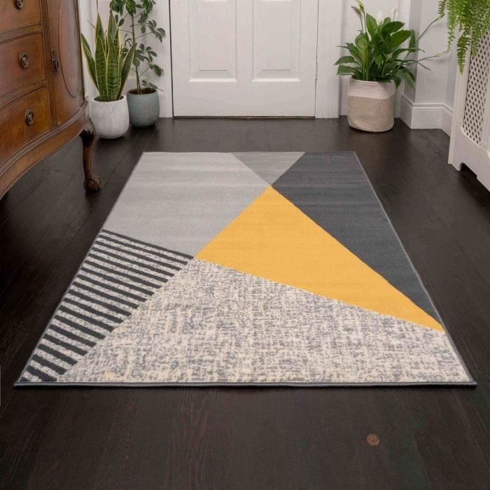 The Rug House Milan Tapis Moderne et Riche au Design Abstrait Ocre Jaune Moutarde Doré Graphite Gris Ocre179