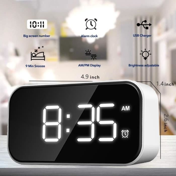Horloge,Miroir multifonction réveil Radio LED lecteur de musique horloge de Table alimenté horloges décor de Table - Type 1 white