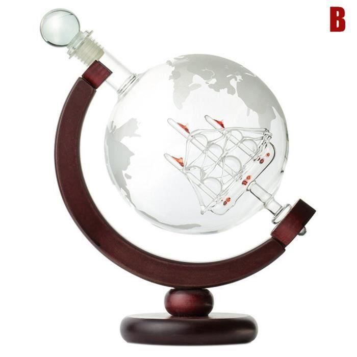 Carafe gravée Globe Design Carafe à vin de whisky 850 ml avec cadre en bois pour Home Bar LIA18996