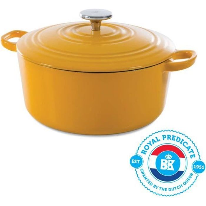 BK Cookware H6075.528 Nature BK Bourgogne Cocotte en Fonte - Ronde - 28 cm - 6.7L - Revêtement émaillé - Couvercle avec Anneaux