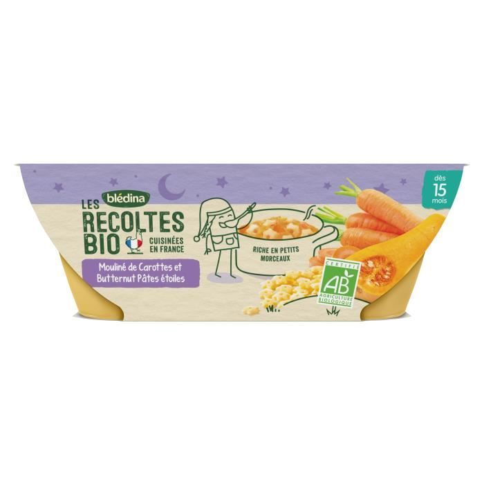 BLEDINA Les récoltes bio Mouliné de carottes et butternut pâtes étoiles
