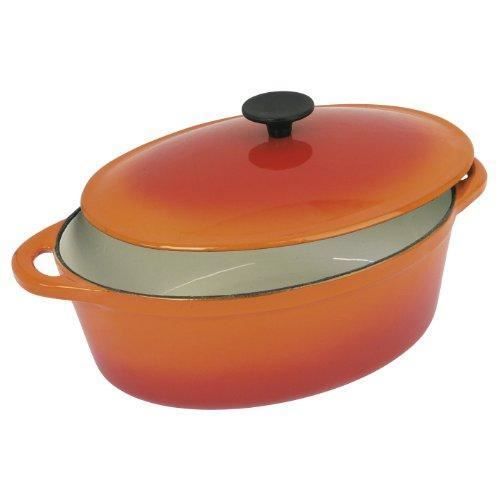 Crealys 501602, grande COCOTTE Grand Chef ovale en fonte émaillée 9 litres - Extérieur orange et intérieur blanc - toutes sources de