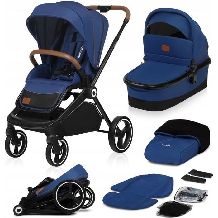 LIONELO Mika poussette enfant compacte 2en1, nacelle, poussette canne, poussette cosy, un habillage de pluie, moustiquaire, Bleu