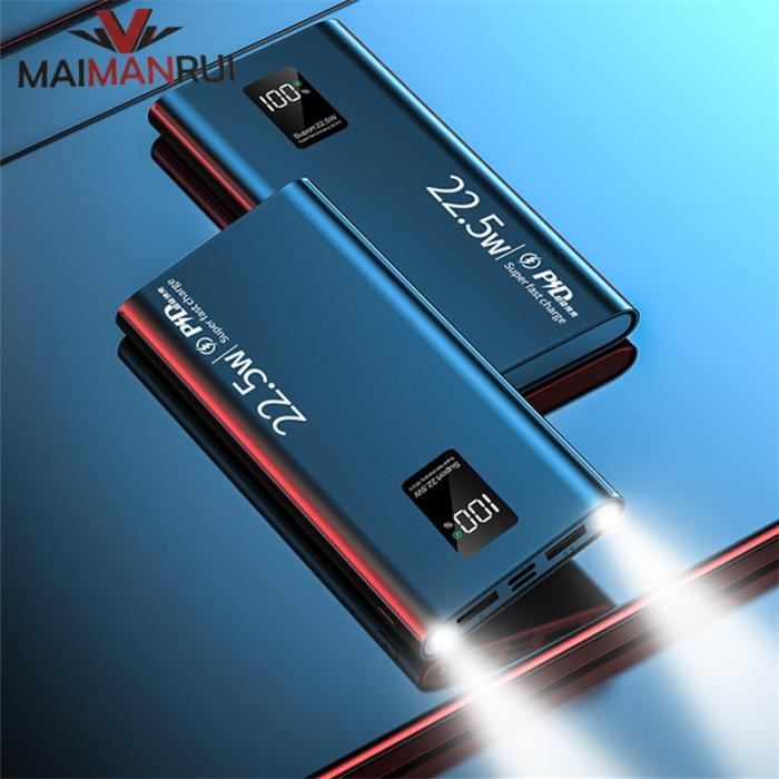 MAIMANRUI®22.5W Batterie externe 20000mAh Banque d'alimentation ultramince à charge ultrarapide à LED de grande capacité 2usb (NOIR