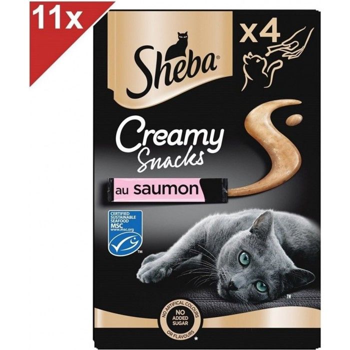 SHEBA Creamy Snacks 44 sticks au saumon friandise crémeuse pour chat 12g (11x4)