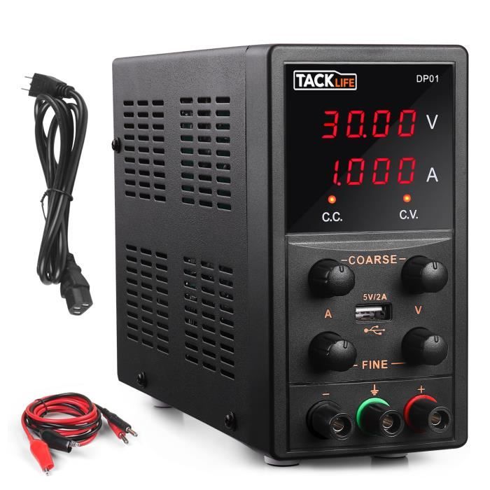 Alimentation de Laboratoire TACKLIFE, 0-30V / 0-5A, Réglable, CC avec Affichage LED à 4 Chiffres, Ampèremètre DP01