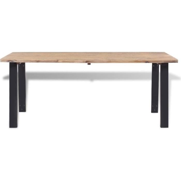 FOR Table salle à manger marron et noir Dessus table en bois d'acacia massif brossé+pieds en métal laqué 170x90x75cm 9375297837747