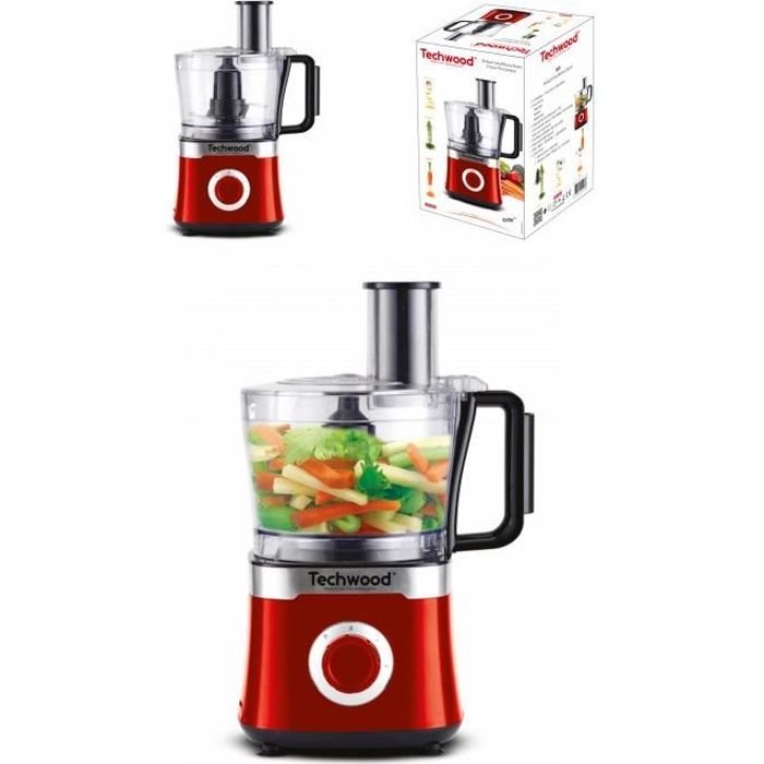 Robot Multifonctions 800W ROUGE 2 vitesses + Fonctions: - Hacher - Râper - Trancher Fonction impulsion