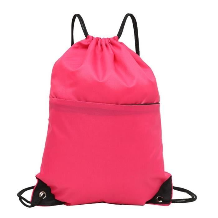 1pc Drawstring Backpack Sac à bandoulière en nylon imperméable pour le sport Yoga Voyage Randonnée (Rose)