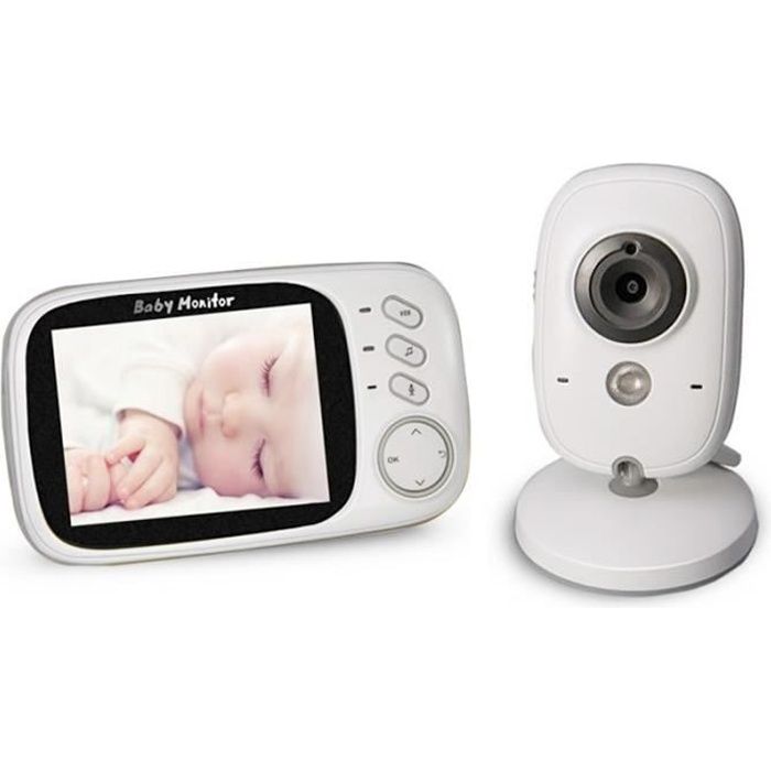 Babyphone vidéo Babycam blanc 3,2 pouces LCD 2.4GHz surveillance sans fil caméra bébé moniteur, soutien à deux voies Talk Back,