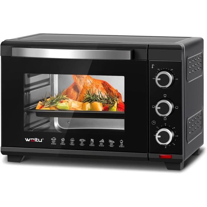 WOLTU Mini four électrique avec minuterie,Four à rôtir,25 Litres, 1400 w, Noir