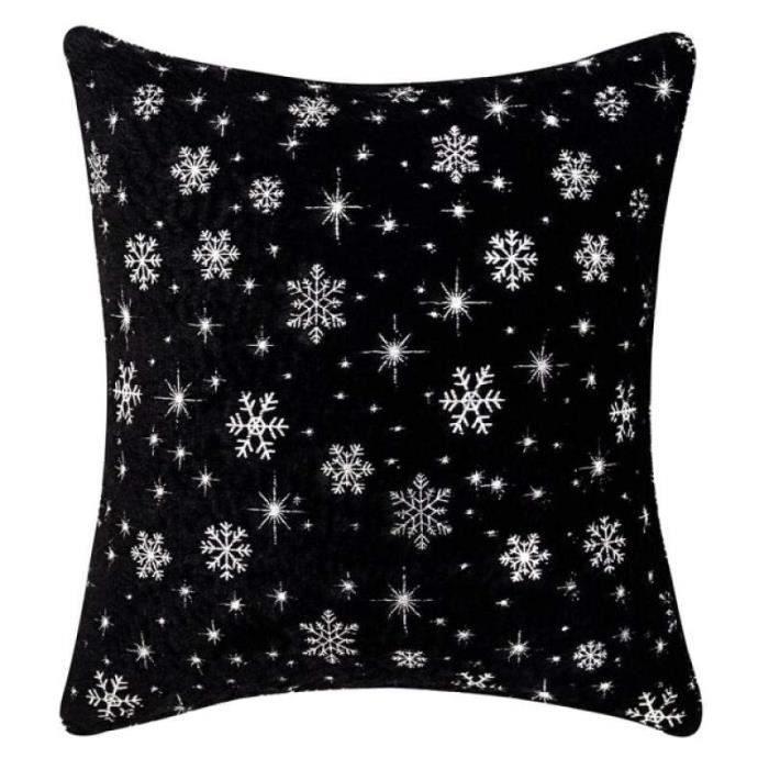 AD22156-Housse de coussin en fausse fourrure. 43x43cm. décoration de noël. flocons de neige. rouge. noir. blanc. bleu. gris. rose.