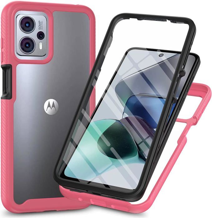 COMAKU Cover Armor Per Motorola Moto G53 5G/G13/G23 – Custodia TPU+PC Antiurto Con Anello Portadita E Supporto Scorrevole Per Fotocamera, Oro Rosa