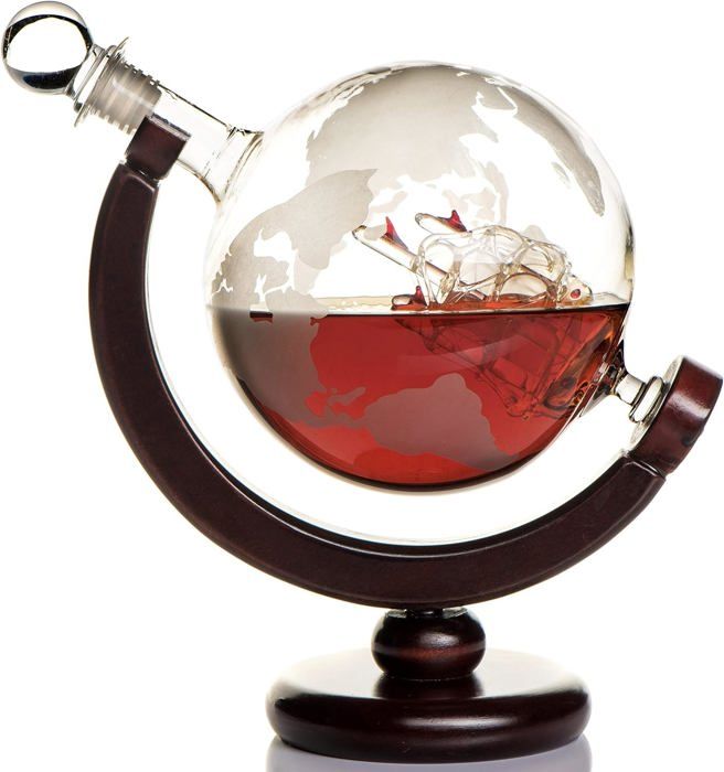 Carafe à Whisky Mikamax En Forme De Diamant - 850 ML - Verre Soufflé Main - Avec Socle Chêne