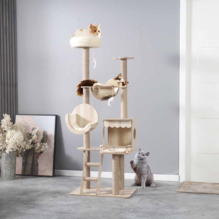 Arbre à Chat Griffoir 155cm Tour descalade Stable à Plusieurs