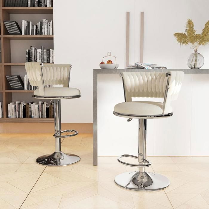 MIPAN Chaise de Bar en Velours - Lot de 2 - Chaise Bar Pied Argent Tabouret Bar - Tabouret de Bar avec Coussin Épais