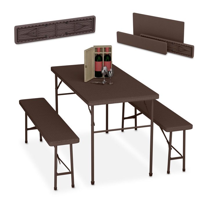 VOUNOT® Ensemble De Table Et 2 Bancs Camping Pique Nique Pliables 180cm - HDPE - 8 Places - Noir - Sport