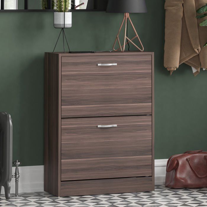 Meuble à chaussures 2 tiroirs – Armoire de rangement pour chaussures meuble d’entrée ou de couloir Noyer