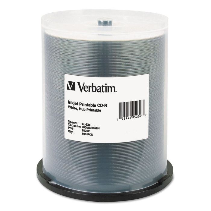 Verbatim CD-R 700MB 52x Stampabile Inkjet Bianco - Confezione 100 Pezzi