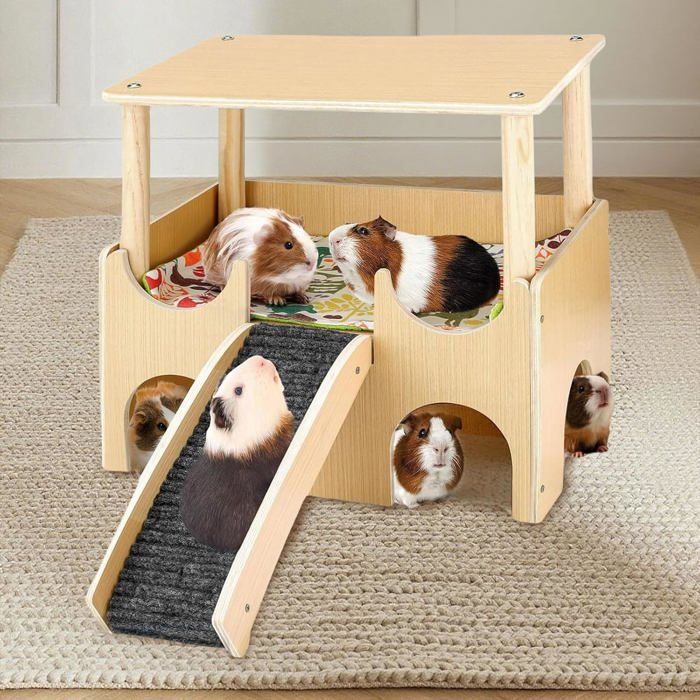 Comparer les prix de YSFMODE-Maison Pour Cochon DInde En BoisCachette Avec Rampe4 EntréesGrotte Pour Petits AnimauxHabitat Pour SourisRatsHamste