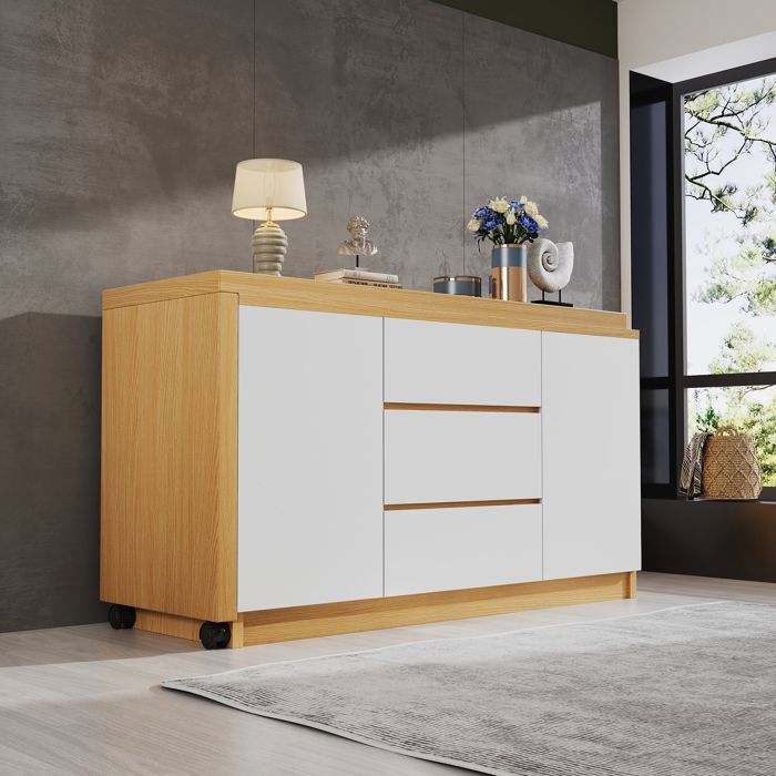 Bureau dangle - MODERNLUXE - Plateau pivotant 360° - 3 tiroirs - 2 portes - Roulettes verrouillables Bureau dangle - MODERNLUXE - Plateau pivotant 360° - 3 tiroirs - 2 portes - Roulettes verrouillables