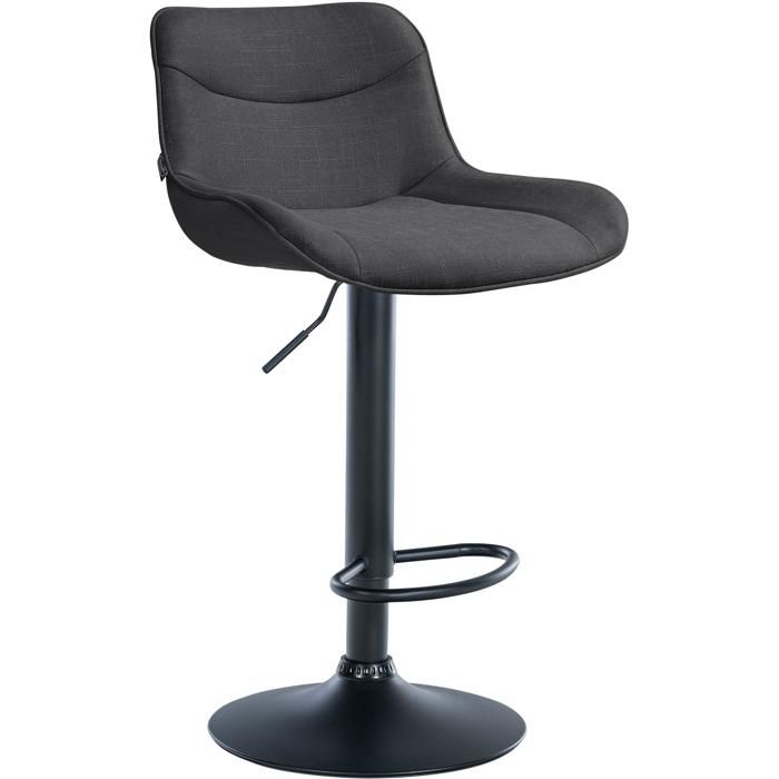 Tabouret de bar x1 pivotant forme ergonomique surpiqûres decoratives en tissu gris fonce cadre en metal noir 10_0005767 Tabouret de bar x1 pivotant forme ergonomique surpiqûres decoratives en tissu gris fonce cadre en metal noir 10_0005767