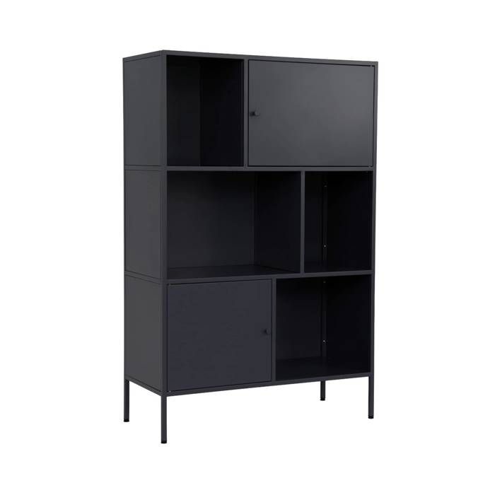 Buffet. meuble de rangement industriel métal noir 6 compartiments. L 80 x P 35 x H 125cm - Oklahoma