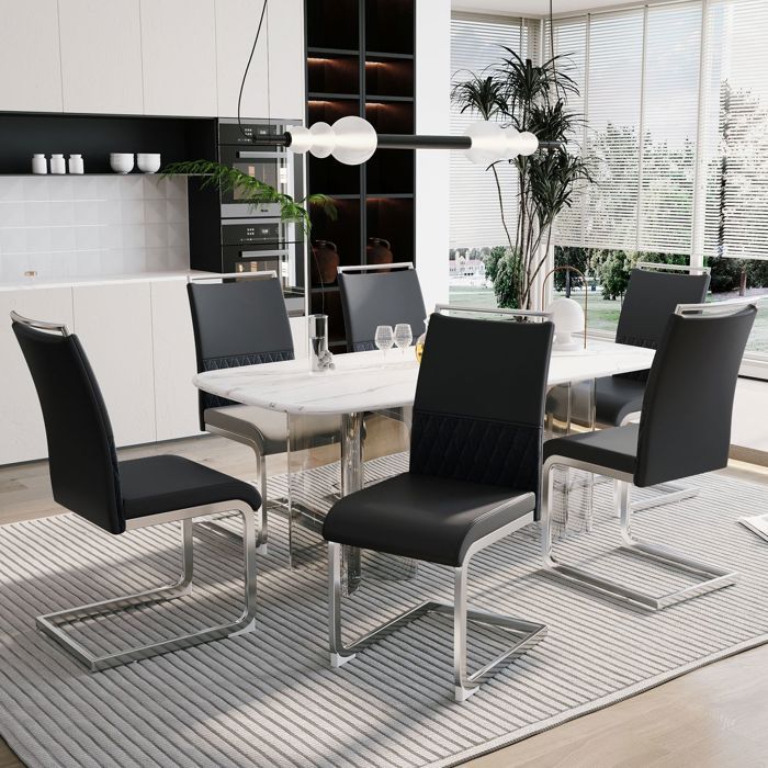 Ensemble chaises salle à manger - SOGEU - Dossier haut rembourré - Simili‑cuir PU & lin - Noir - Ergonomique