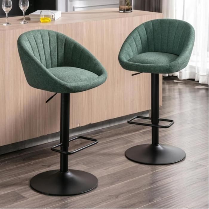 MIPAN. Lot de 2 Bar Chair - Tabourets de Bar Vert - Modernes -Pivotant + Réglable (81-101cm) - Pour îlot de Cuisine Bar