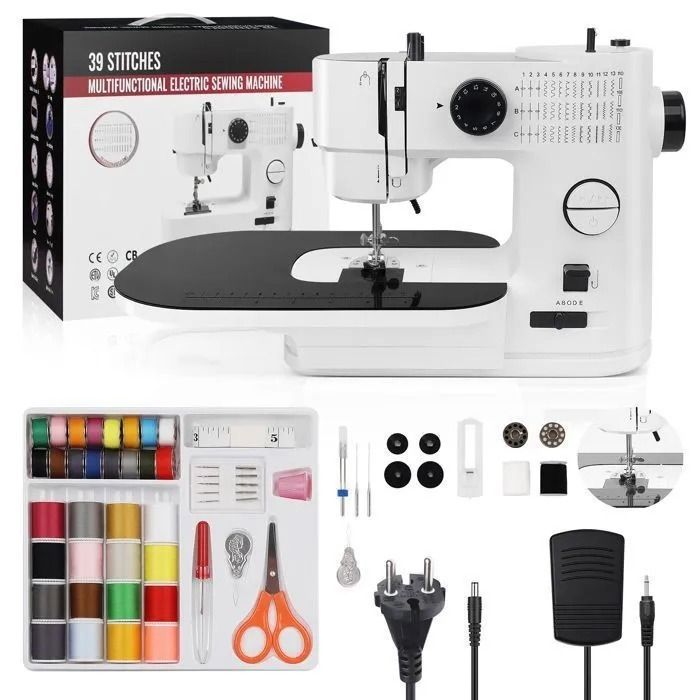 Machine à Coudre Portable Débutant avec 39 Modèles de Points Différents avec Kit Couture et pédales pour Débutants