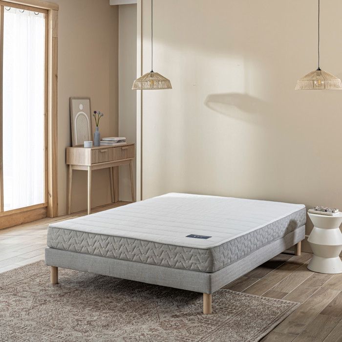 Ensemble sommier et matelas 140x200 cm ressorts ensachés ferme Terre de Nuit Poésie Gris clair Ensemble sommier et matelas 140x200 cm ressorts ensachés ferme Terre de Nuit Poésie Gris clair