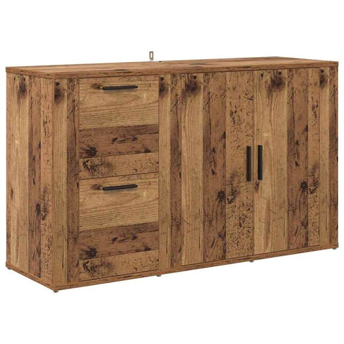 Buffet moderne en bois dingénierie - vidaXL - Bois ancien - 100x33x595 cm - 2 tiroirs - 2 portes à charnières
