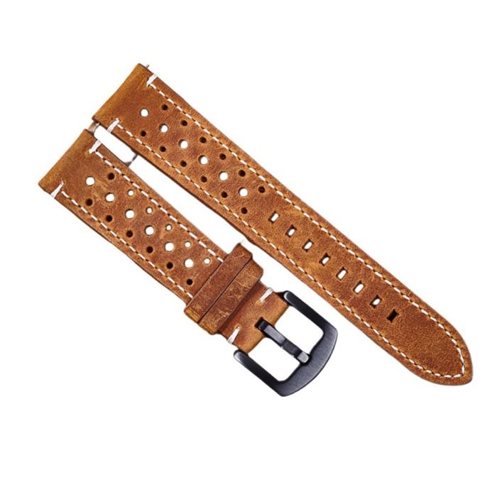 INF Bracelet de Montre Connectée Universel en Cuir Vintage Crazy Horse - Libération Rapide Respirant Marron 24 mm