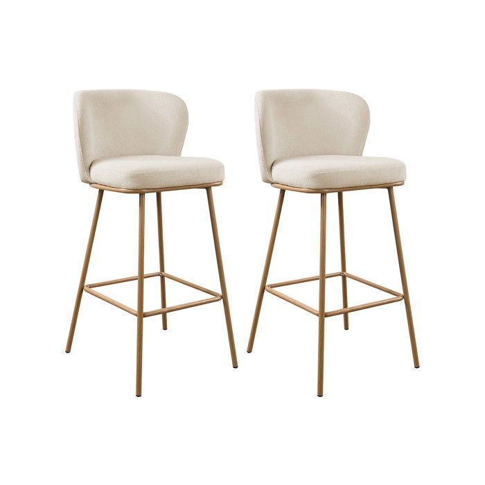 Lot de 2 tabourets de bar en tissu texturé et métal effet bois - Beige et Naturel - SENORASE Lot de 2 tabourets de bar en tissu texturé et métal effet bois - Beige et Naturel - SENORASE