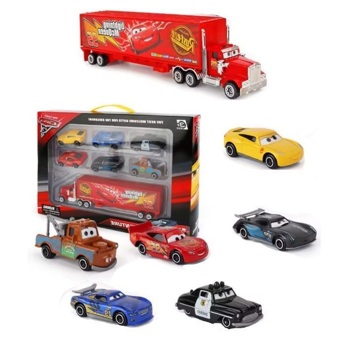 Coffret Cars Race 7 véhicules métal (6 voitures et 1 camion Mack) Flash McQueen jouets enfants