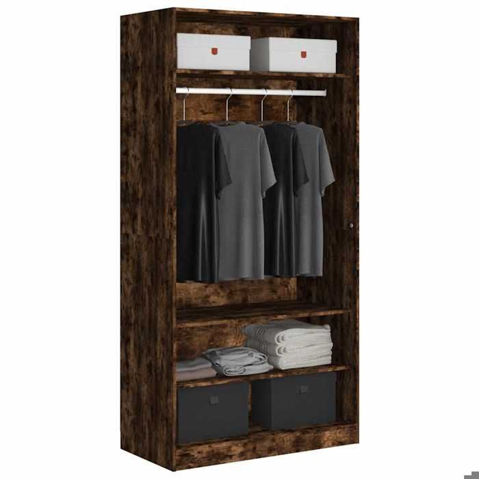 Moderne Garde-robe BURKE Armoire de chambre avec rangement chêne fumé 100x50x200 cm bois dingénierie AA2136