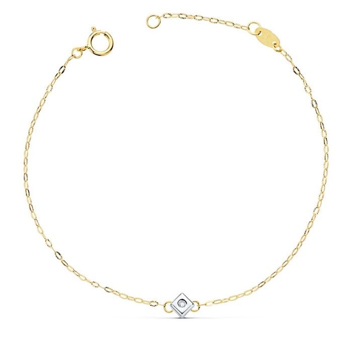 Bracelet en or jaune 18 carats avec lunette en forme de losange et diamant Lab-G VS2-G de 0 015 ct. Longueur : 19 cm. Bracelet en or jaune 18 carats avec lunette en forme de losange et diamant Lab-G VS2-G de 0 015 ct. Longueur : 19 cm.