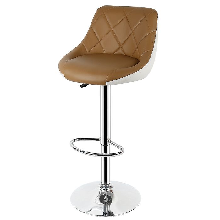KEDIA Lot de 2 Tabourets de bar PU Spoon Dossier Haut Assise Confortable Repose-pieds en Métal Devant Couleur Camel dos Blanc