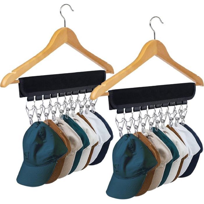 Lot de 2 support organisateur de chapeau pour cintre Stockage de chapeau pour chambre et placard 10 grands clips de support pour