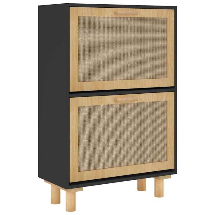 Meuble Entrée Noir - LEMON® Armoire à chaussures - Bonne ventilation - noir - 52x25x80cm - Bois dingénierie/rotin 317 - Soldes