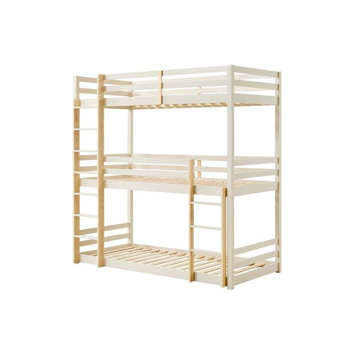 Lits superposés triple - 3 x 90 x 200 cm - Pin – Beige et naturel - VAGAR
