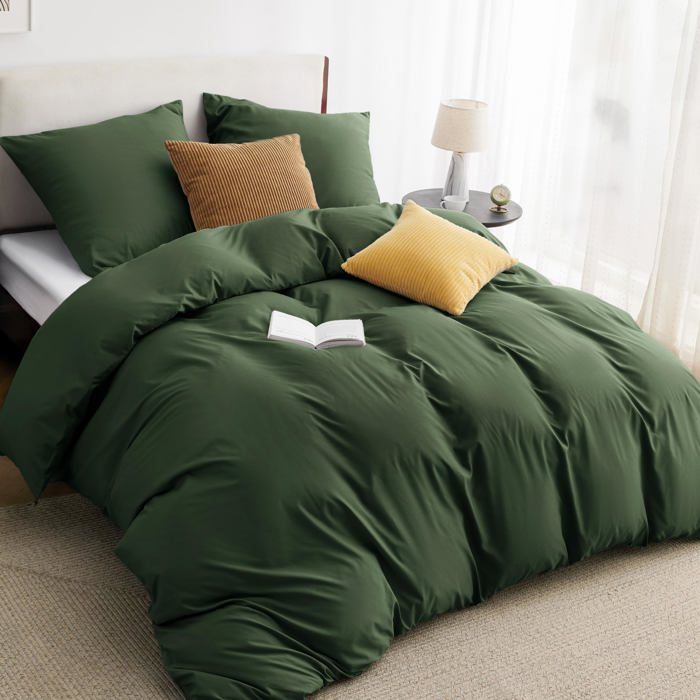 Parure de couette – Housse de couette et Taies d’oreiller - Bedsure - Vert olive grisé - 240x220cm - Lot de 3 pièces - Brossage