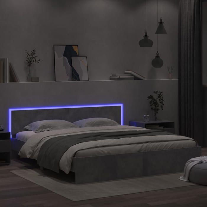 LED Cadre de lit double - VIDAXL - sans matelas - gris béton 200x200 cm L2310
