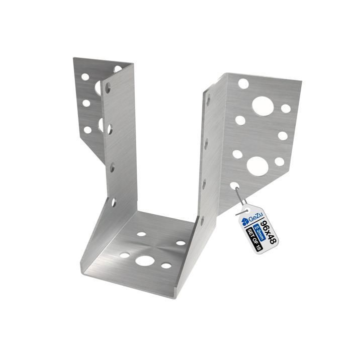GeZu Impex Sabot de Charpente à Ailes Extérieures Galvanisé 48 x 96 x 2 mm Sabots de Solives (Lot de 18)